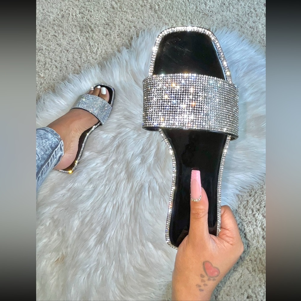 Black rhinestone sandals